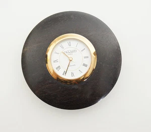 Pendulette Jaccard presse-papier ronde en bois et laiton doré - quartz - Picture 1 of 2