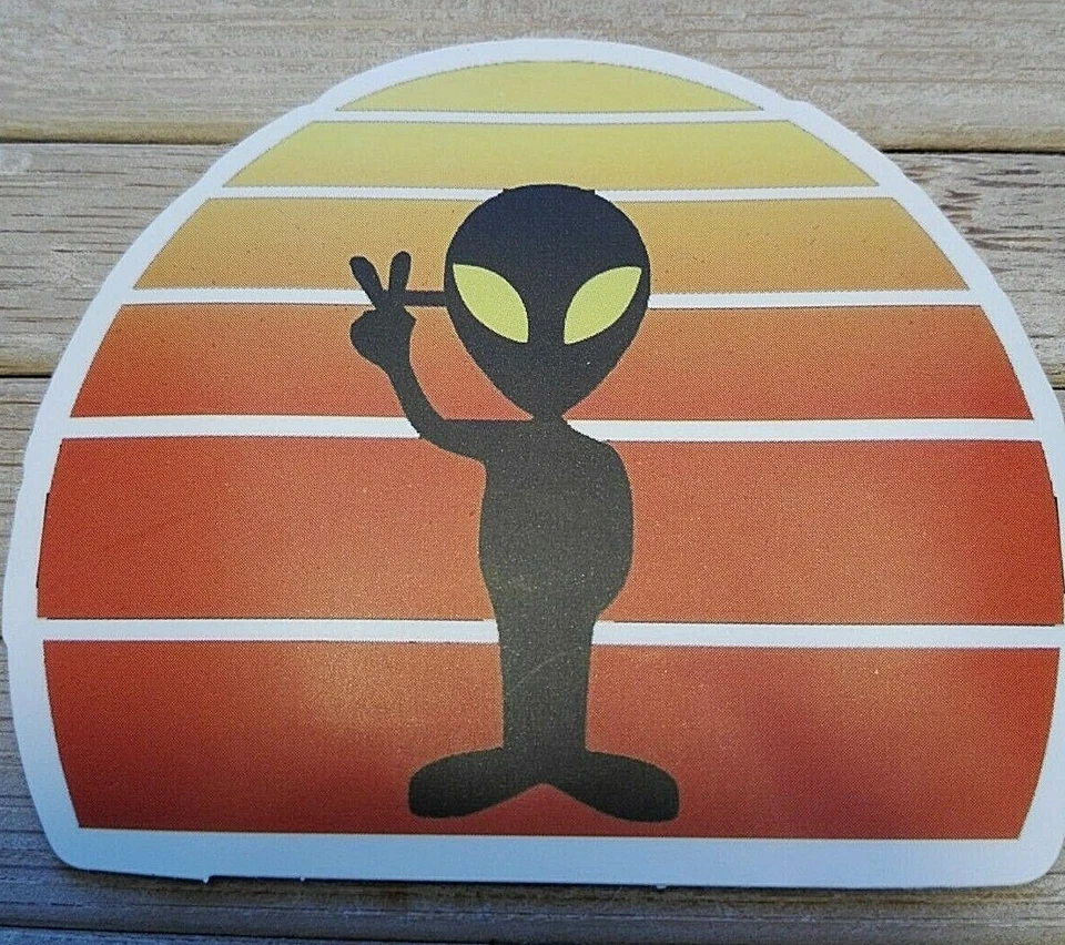x2 Funny Peace Alien Vinyl Laptop Stickers UFO Space Phone Scooter skateboard - Image 1 of 1