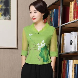 Mujeres Algodón Lino Prendas para el torso Étnico Retro Tang Traje Chino Cheongsam Blusa Hanfu - Imagen 1 de 19
