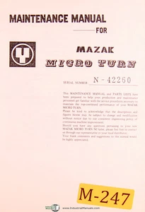 Mazak Micro Turn, torno Carolina del Norte, mantenimiento y piezas manual año (1980)S/N 42260 - Imagen 1 de 1