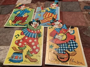 Vtg Set of 4 Warren Built-Rite SHAPED Inlaid Hobo Clown Puzzle Furry Hair Creepy - Picture 1 of 22