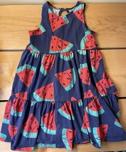 Girls Tiered Twirl Dress by TEA COLLECTION Sz 12 w/ WATERMELONS. Navy, Sleeveles - Picture 1 of 2