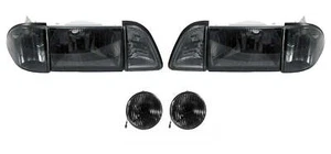 1987-1993 Mustang GT Euro Smoked Headlights Amber Sides & Stock Fog Light Lenses - Picture 1 of 3