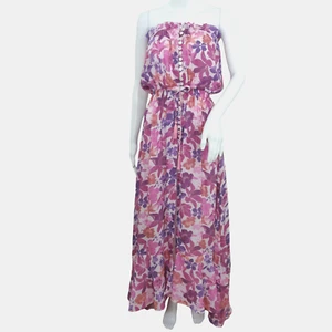 Tiare Hawaiian Ryden Strapless Maxi Dress Size Medium Large Tropical Floral - Picture 1 of 11