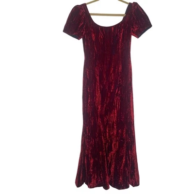 Maxi Vestido De Terciopelo Rojo De Colección Talla 10 Daniella Vestido de Noche Fiesta Cóctel Foto 1 de 4