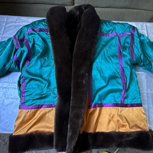 Vintage Ann Tjian for Kenar Wendejacke Oversized Mantel Kunstfell Gr. Small - Bild 1 von 13