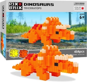 Pix Brix Pixel Art Puzzle Bricks - Dinosaur Series, Triceratops - 454 Pieces - Picture 1 of 7