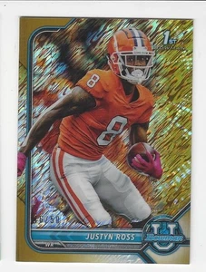 Tarjeta 2021-22 Bowman U/50 Justyn Ross Gold Shimmer #12 #'d 16/50!  KC Chiefs - Imagen 1 de 2