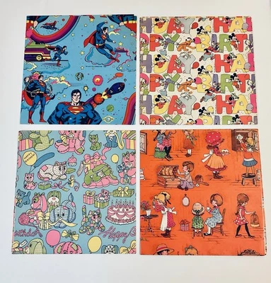 1980’S BIRTHDAY GIFT WRAP DC COMICS DISNEY 6 COATED HEAVYWEIGHT SHEETS 20” X 30” - Image 1 of 4