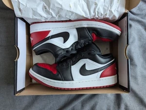 Nike Air Jordan 1 Low Bred Toe 2.0, Men's, White, Varsity Red, Black, SIZE 8.5 - Picture 1 of 11