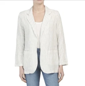 Rachel Zoe Linen Blazer lightweight Striped ivory black small oversized academia - Picture 1 of 7