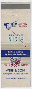 Vintage Matchbook Cover Elgin Watches Webb & Son Huntington Indiana . - Picture 1 of 3
