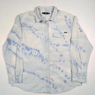 Volcom Men’s M/L Blue White Tie Dye Denim Long Sleeve Button Down Casual Shirt - Image 1 of 4