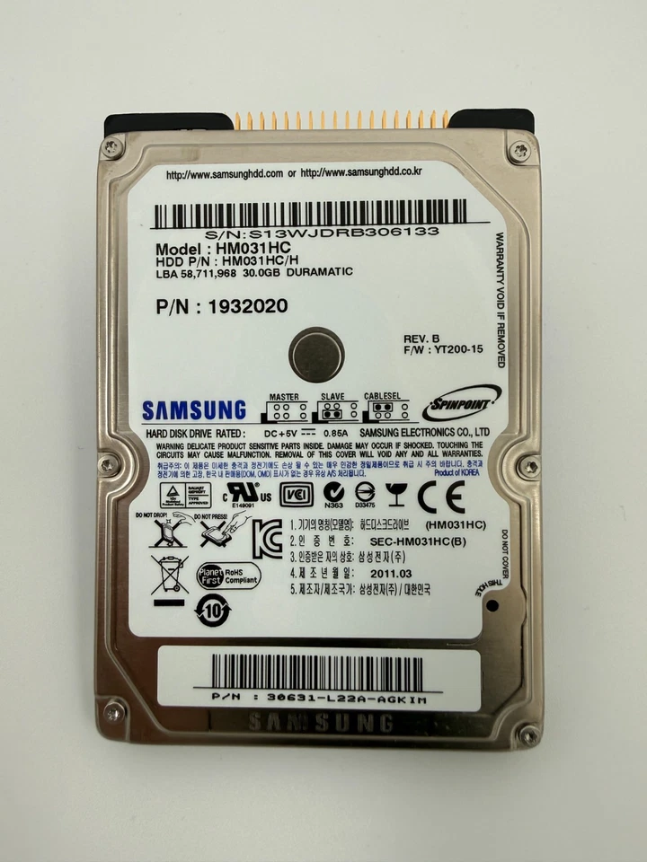 Samsung Spinpoint HM031HC 30GB 5400RPM ATA-100 8MB Cache 2.5-inch Internal HHD - Image 1 of 2