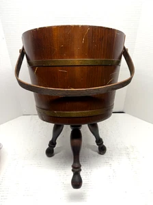 Vintage Wooden Banded Bucket Planter 3 Legged Stand Basketville - Picture 1 of 12