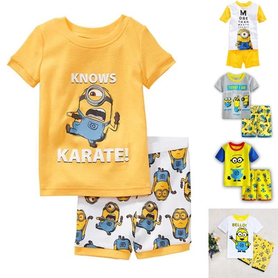 Kinder Jungen Mädchen Cartoon Nachtwäsche Pyjama Kurzarm T-Shirt Shorts Pyjamas Set UK