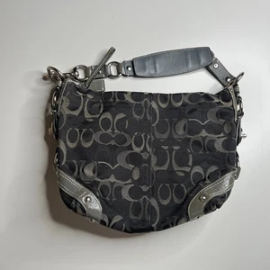 Coach Signature Jacquard Hobo Shoulder Bag Gray Patent Leather Trim F12905 - Picture 1 of 13