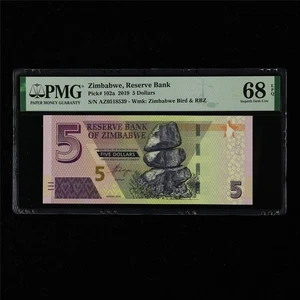 2019 Zimbabwe Reserve Bank 5 Dollars Pick#102a PMG 68 EPQ Superb Gem UNC 04 - Picture 1 of 4