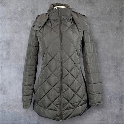 Armani Jeans Down Quilted Puffer Coat Jacket Hooded Charcoal Women's - Image 1 of 4