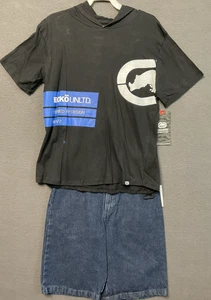Ecko Unltd Shirt Shorts Set Boys Size 10 Denim Hooded Graphic New Outfit - Picture 1 of 14