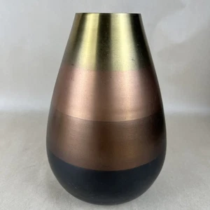 Crate & Barrel Kupfervase 8" gemischter Metallton Modernist horizontale Streifen IST-ZUSTAND - Bild 1 von 8