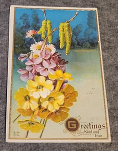 GREETINGS Embossed Floral VTG Postcard Posted 1913 VTG - Picture 1 of 10
