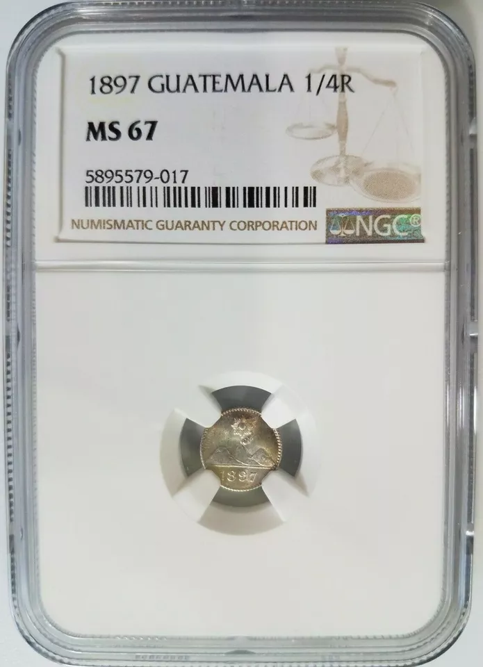1897 Silver 1/4 Quarter REAL NGC MS 67 GUATEMALA One Fourth Reales Toned - Image 1 of 4