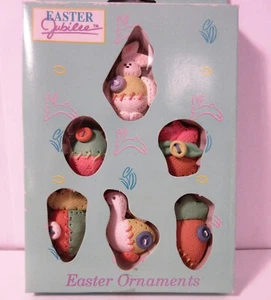 6 Miniature Jubilee Resin Easter Ornaments Bunny Rabbit Goose Egg NOS - Picture 1 of 3