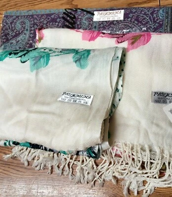 ¡Nuevo! 3 chales envolventes bufanda pashmina de cachemir 26" x 66" floral verde, rosa, azul Foto 1 de 4