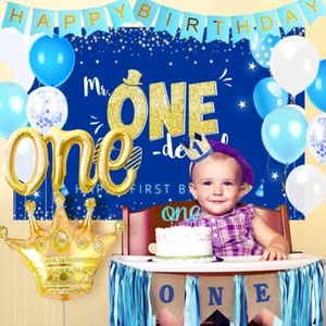 Boys First Birthday Decoration Set with backdrop,, banner, baloons, & more! - Picture 1 of 5