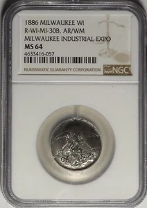 1886 Milwaukee Wisconsin Industrial Expo Token Rulau WI-MI-30B NGC MS64 - Picture 1 of 5