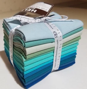 Fat Quarter Bundle Kona Cotton Solids MIDNIGHT OASIS 12 pc green blue Kaufman - Picture 1 of 3
