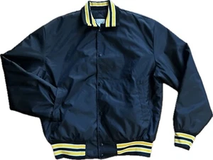 VTG BLANK 1980s Apparel Development Satin Bomber Jacket Men's L Black Yellow EUC - Picture 1 of 11