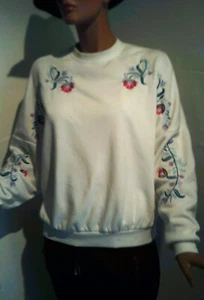 Sommerpullover, weiß mit gestickten Blüten, Gr. L - Bild 1 von 3