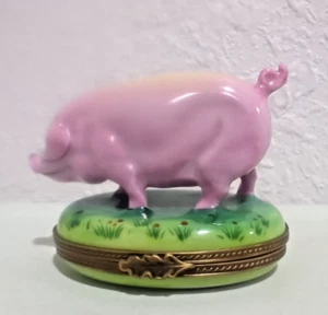 Vintage Limoges Peint Main Trinket Box Rochard Pig HTF - Picture 1 of 8