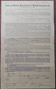 1895 COTTON & WOOLEN MANUFACTURER'S ..... Vintage Insurance Policy - Picture 1 of 5