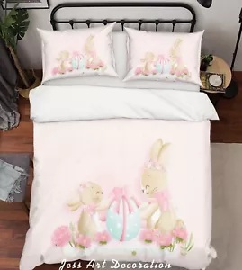 3D Rabbit Easter Egg Kids Pink Quilt Cover Set Duvet Cover Bedding Pillowcases - Picture 1 of 6