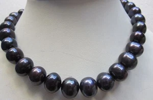 HUGE 10-11MM NATURAL TAHITIAN BLACK PEARL NECKLACE 14K GOLD CLASP 18 INCHES - Picture 1 of 6