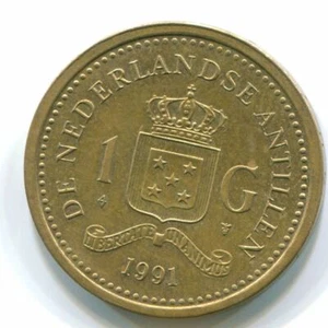 1 GULDEN 1991 NETHERLANDS ANTILLES Aureate Steel Colonial Coin #S12119C - Picture 1 of 3