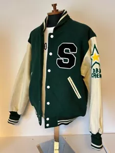 Men's Limited Disney Varsity Jacket Switching Leather Goofy Vintage Green L JPN - Picture 1 of 22