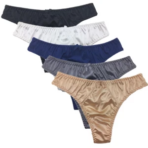 1 Or 5 Pack Ladies Sexy Satin Thong G String Knickers High Cut Underwear UK 8-14 - Picture 1 of 19