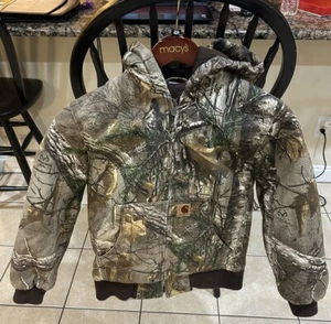 Carhartt Coat Youth Boys Sz M 10-12 Realtree Camo Hooded Canvas Hunting - Picture 1 of 6