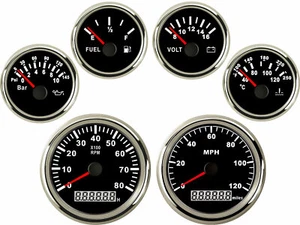 6 Gauge Set GPS 0-120MPH Speedometer Tacho Fuel Volts Oil Temp Red LED USA STOCK - Bild 1 von 7