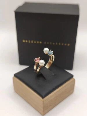 Delfina Delettrez Designer Ring 375/9KT, Aquamarin, Rosa Turmalin, Perle - Bild 1 von 4