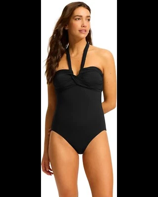Traje de baño Seafolly para mujer halter bandeau de una pieza talla 6 negro EE. UU. NUEVO Foto 1 de 4