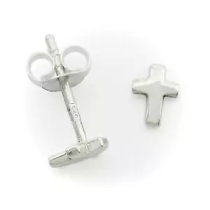 Piccoli SPESSI Orecchini a Croce in SOLIDO ""925"" Argento Sterling - NUOVI! - Foto 1 di 4