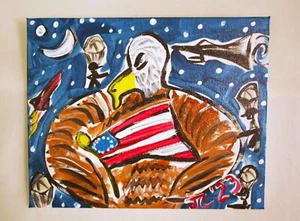 EAGLE HUGS AMERICA Jr CHARLIE FAST OUTSIDER POLITICAL FOLK POP ART PARACHUTE JET - Picture 1 of 7