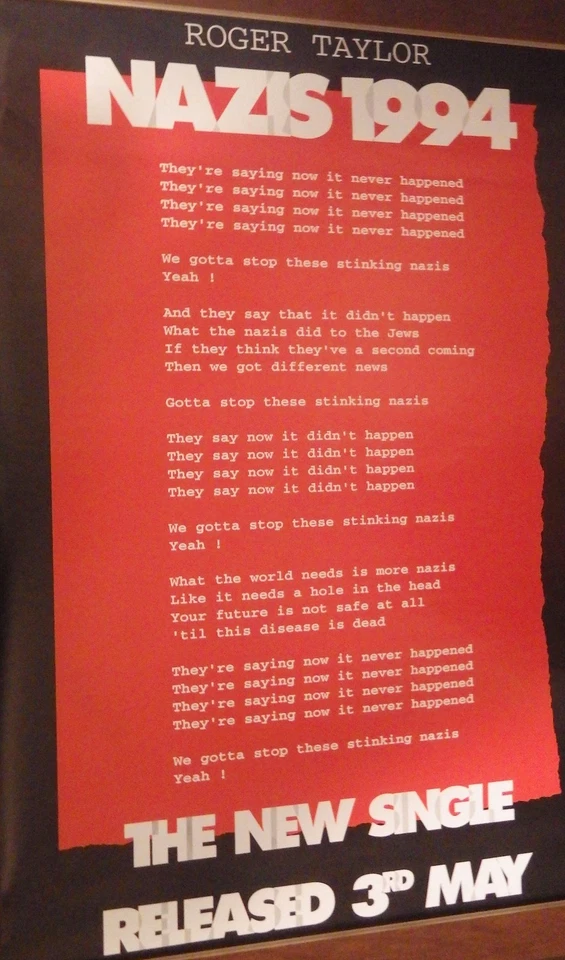 Roger Taylor Nazis 1994 Happiness Queen Large Bus Shelter Poster ORIGINAL NOS  - Image 1 of 1