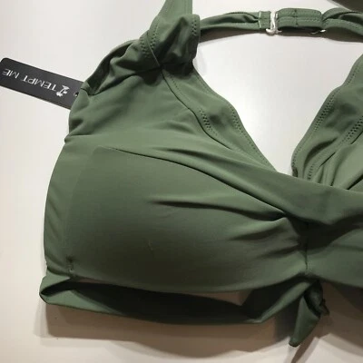 Tempt Me Bikini Top Womens Size XL Green Wired Built-In Bra Halter V-Neck NEW - Image 1 of 4