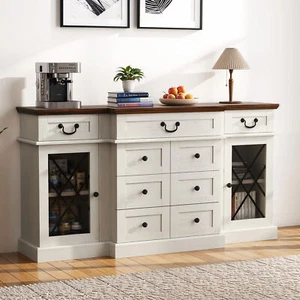 Pantry Sideboard Storage Shelves 9 Drawer Wood Cupboard Cabinet for Home Kitchen - Picture 1 of 11